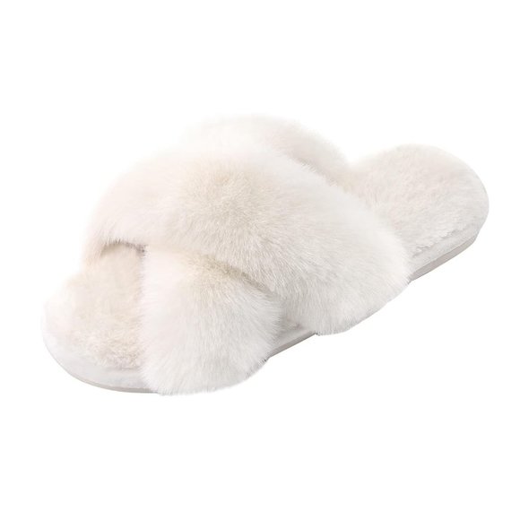 Parlovable Shoes - Women's Cross Band Slippers Fuzzy Soft House Slippers Plush Furry Size 9